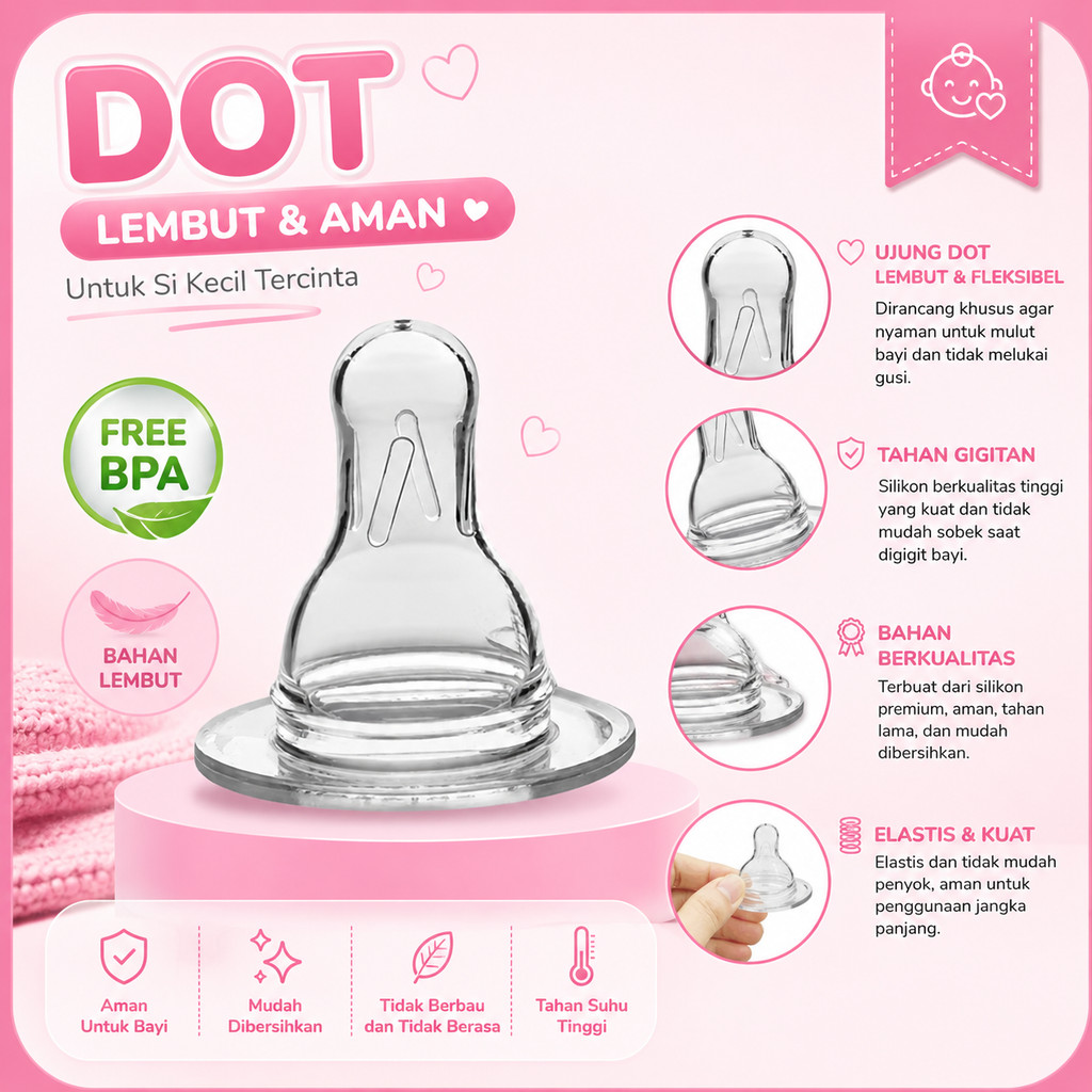 1PCS Dot Botol Bayi Standart Nipple Baby BPA Silikon Empeng Bottle Peristaltik Slim Silicone Transparant A320