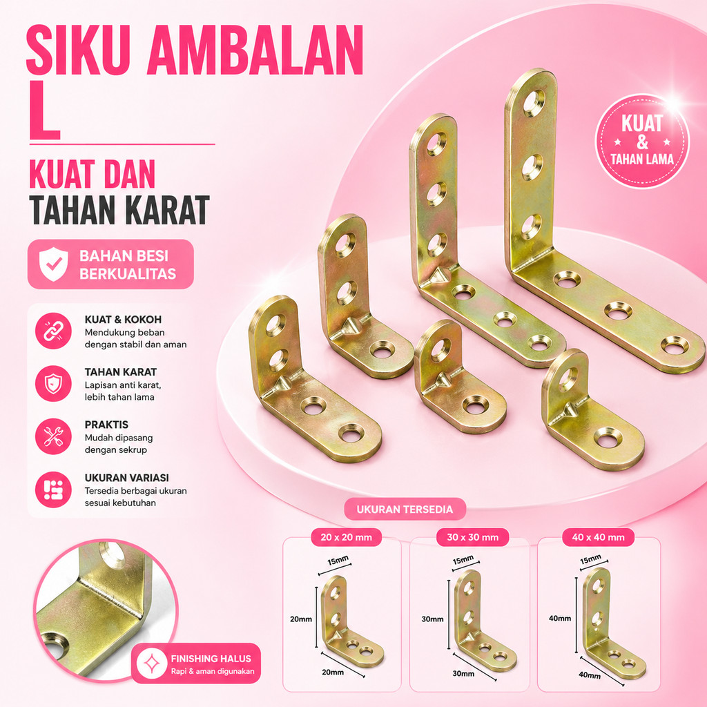 1PCS Siku Ambalan L Penyangga Rak Lemari Dinding Tatakan Breket Siku Penahan Plat Besi Kayu A109