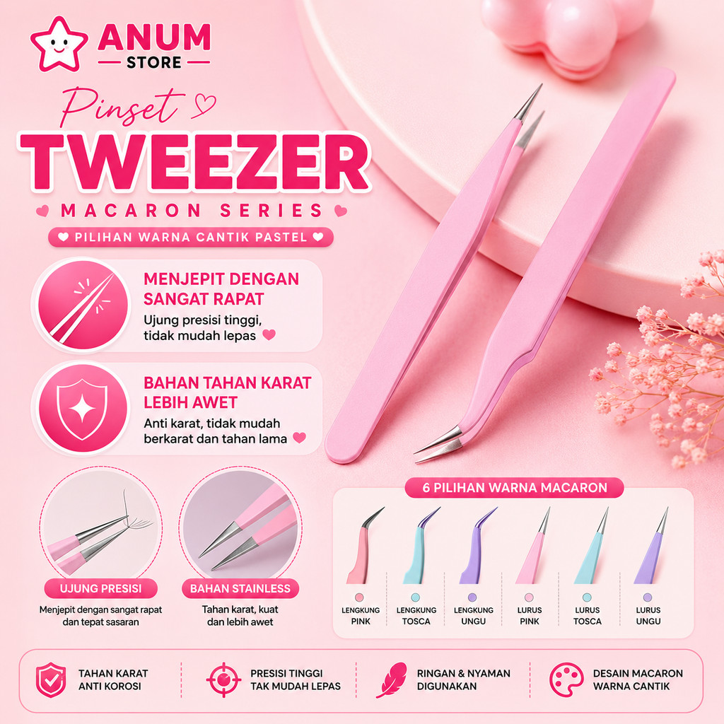 1PCS Pinset Bulu Mata Bengkok Lurus Penjepit Sticker Tweezer Warna Macaron Alat Kecantikan Bentuk Bengkong Eyelash Serbaguna A344