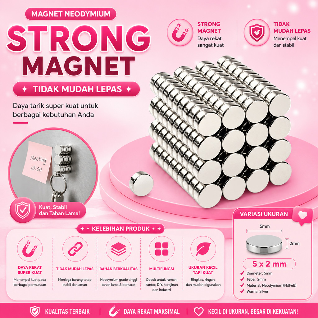 1PCS Magnet Neodymium Strong Ukuran 5x2mm Bentuk Bulat Warna Silver Magnet Disk Super Kuat A158