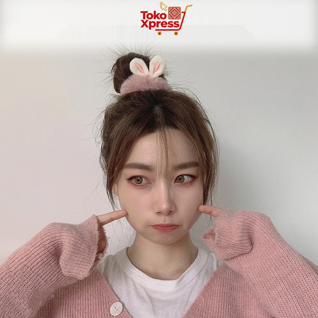 PMS Ikat Rambut Bulu Kelinci H597 Scrunchie Model Korean Aksesoris Rambut Wanita untuk Penggulung Rambut dengan Kualitas Terbaik cod - Gambar 2