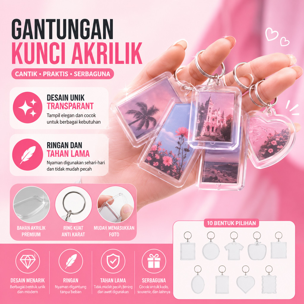 1PCS Gantungan Kunci Ganci Akrilik Transparan Insert Paper Photo Keychain Acrylic Polos Bening A091