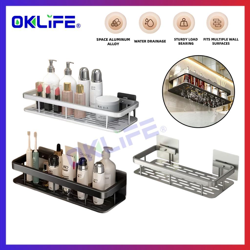 Anti-Rust Aluminum No-Drill Shower Caddy with Towel Hooks