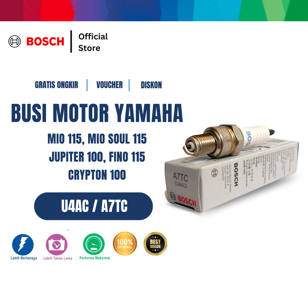 Bosch U4AC - A7TC Spark Plug Busi Motor Yamaha Mio 115, Mio Soul 115, Jupiter 100, Fino 115, Crypton 100 - Original