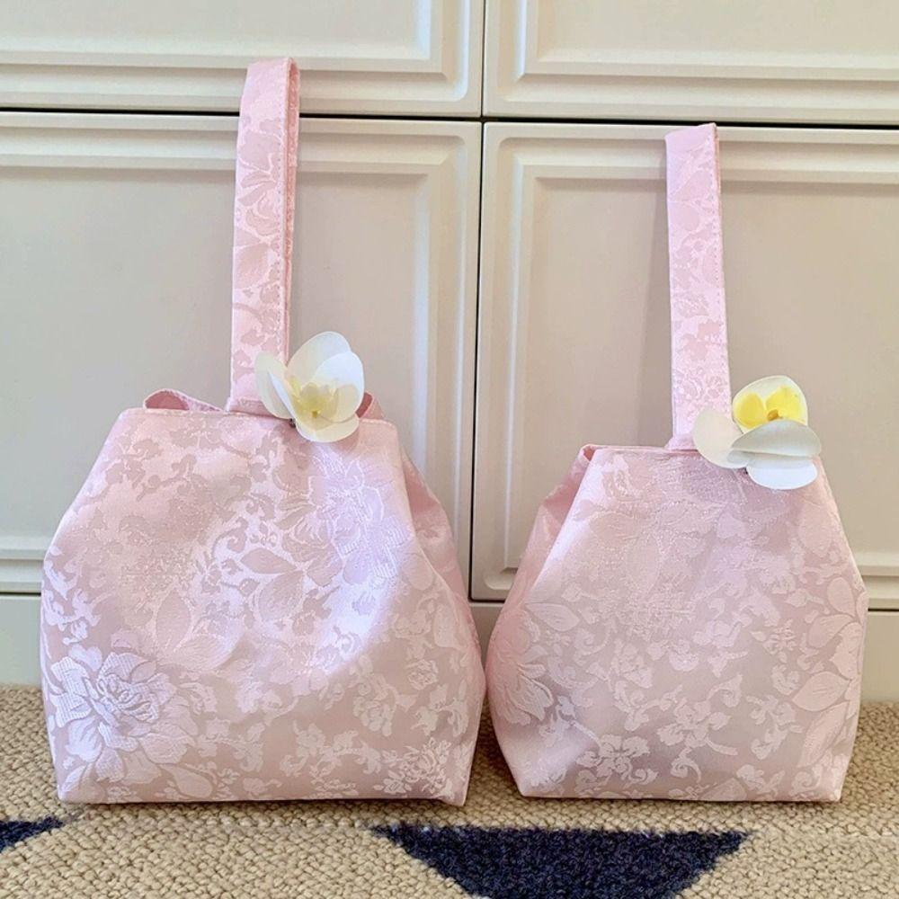 SILKLYN Small Bucket Wrist Bags Elegant Handheld With Flowers Washable ...