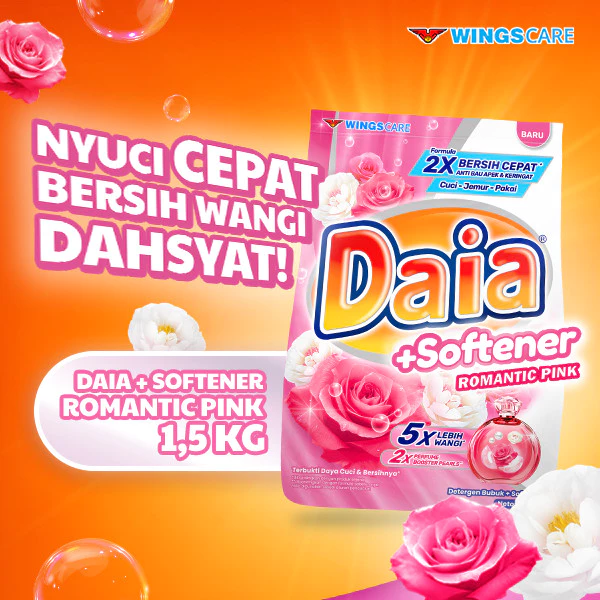 Daia Detergen Bubuk + Softener Romantic Pink 1,5 kg - Gambar 2