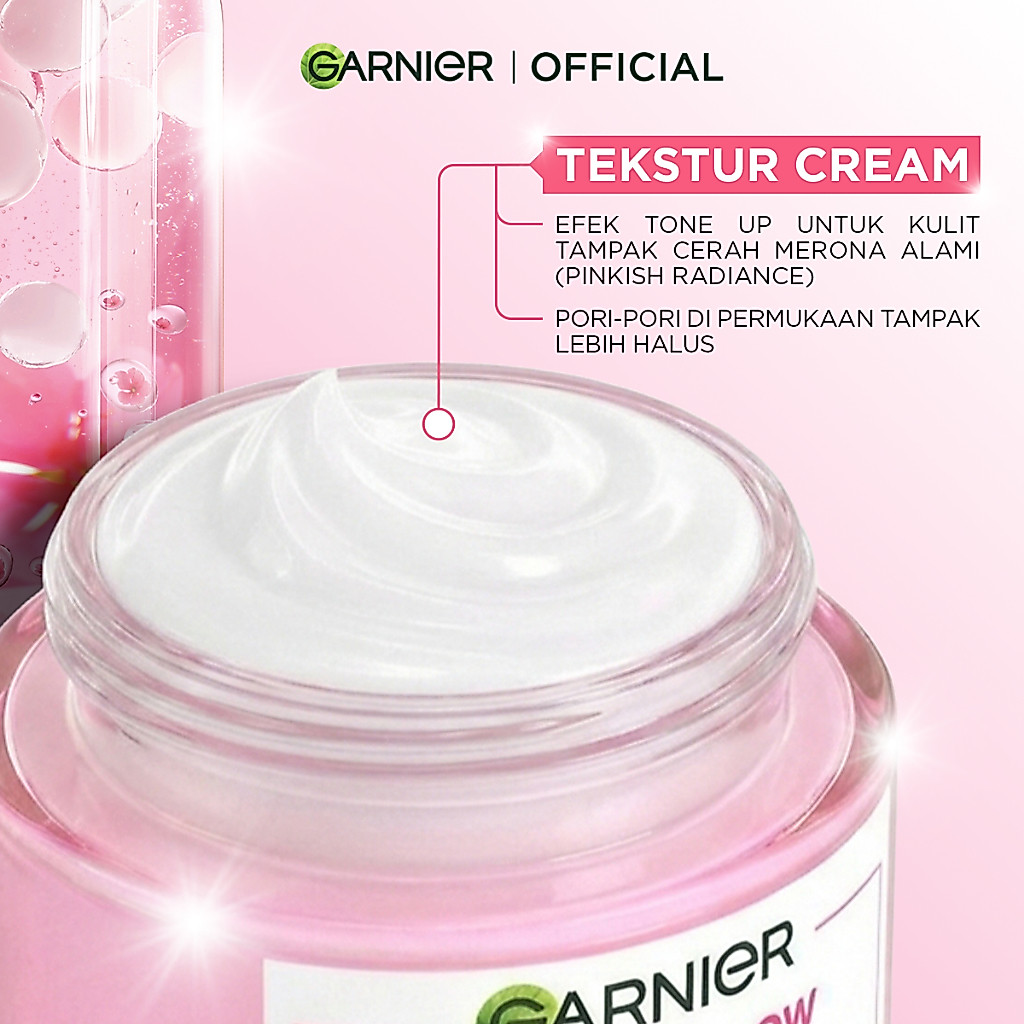 GARNIER Sakura Glow Ceramide Skin Barrier Tone Up Day Cream SPF 30 PA +++ 50 ml Cerah Merona Hydrating Moisturizer Tone Up Glowing Skincare - Krim Siang pelembab wajah pemutih wajah pinkish radiance - Gambar 3