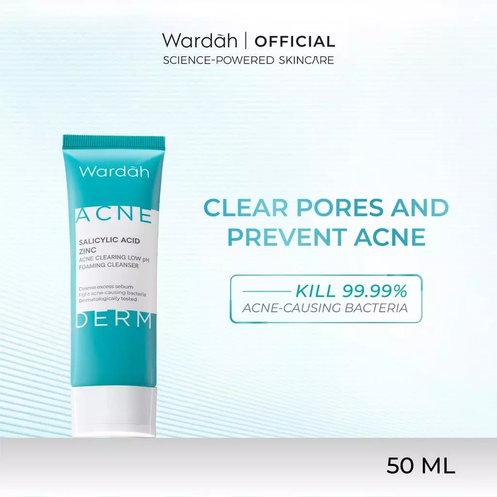 Wardah Acnederm Facial Wash Salicylic Acid Zinc Acne Clearing Low pH Foaming Cleanser - Sabun Cuci Muka Facewash Skincare - Gambar 4