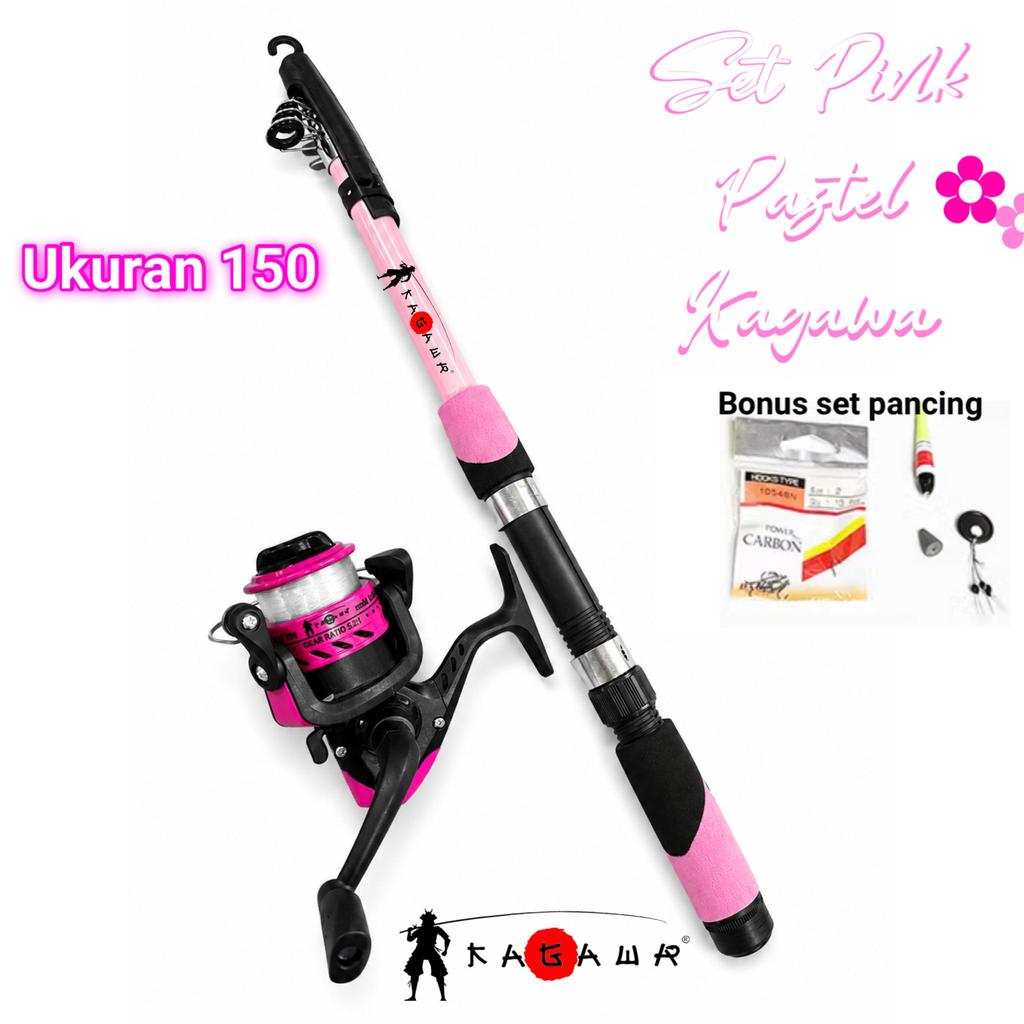 Paket Joran Bonus Pancing Antena Carbon Style Teleskopic Antena Tegek Kagawa Pink Edition - Gambar 2