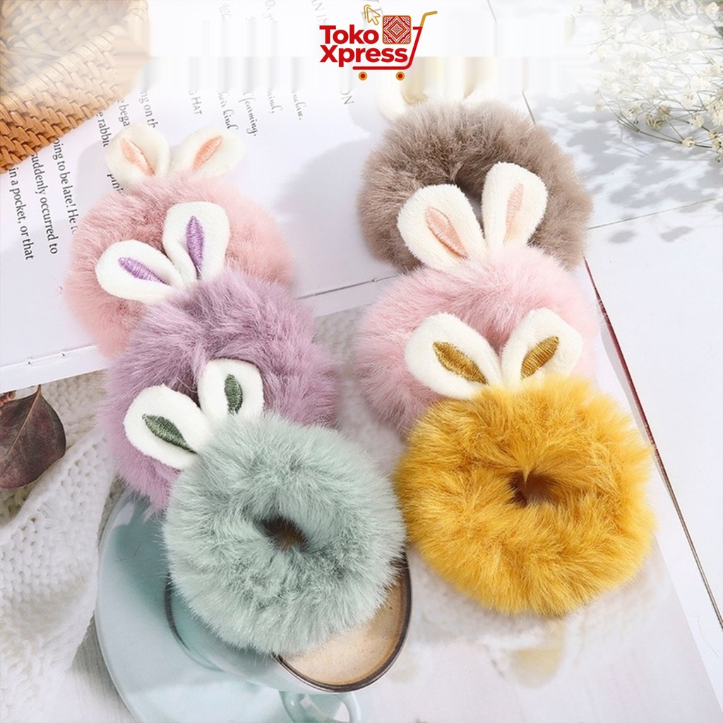 PMS Ikat Rambut Bulu Kelinci H597 Scrunchie Model Korean Aksesoris Rambut Wanita untuk Penggulung Rambut dengan Kualitas Terbaik cod