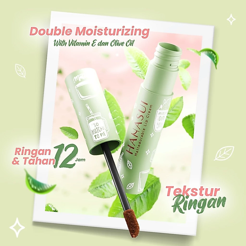 Hanasui Mattedorable Lip Cream Matcha Latte Edition - Lip Cream Double Mouisturizing With Vitamin E Pigmented Velvet Finish & Non - Transferable - Gambar 4