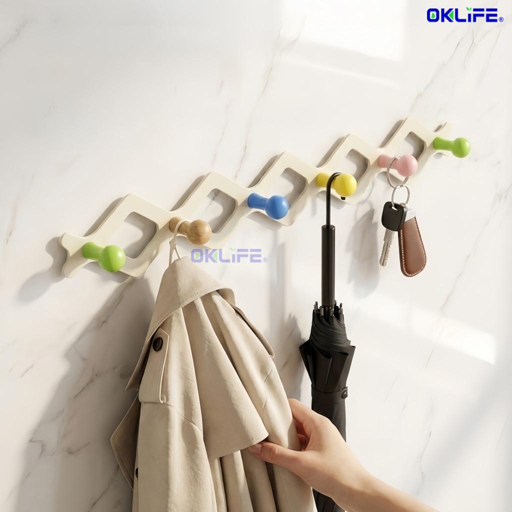 Punch Free Heavy Duty Adhesive Wall Hooks Colorful Fixed Knob Design Stylish Organizer for Clothes Bags view 5