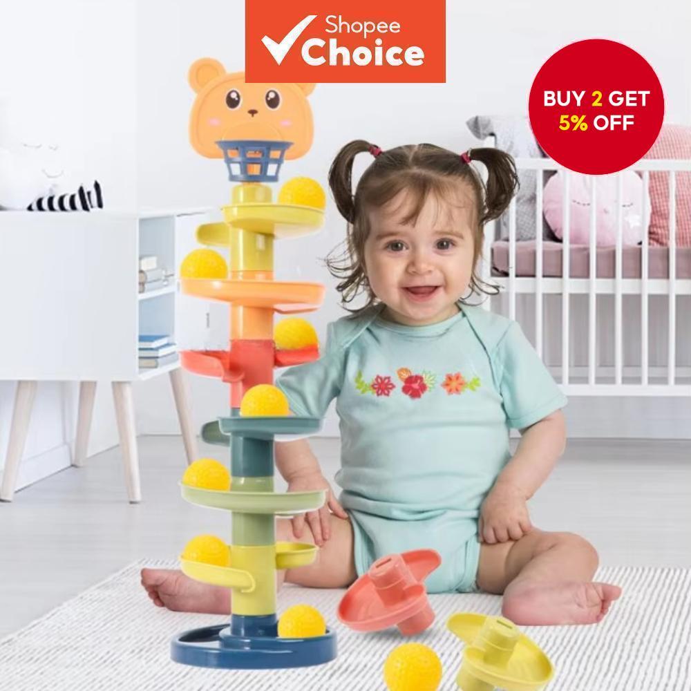 Baby Rotating Track Stacking Montessori Rolling Ball Tower Toys Early ...