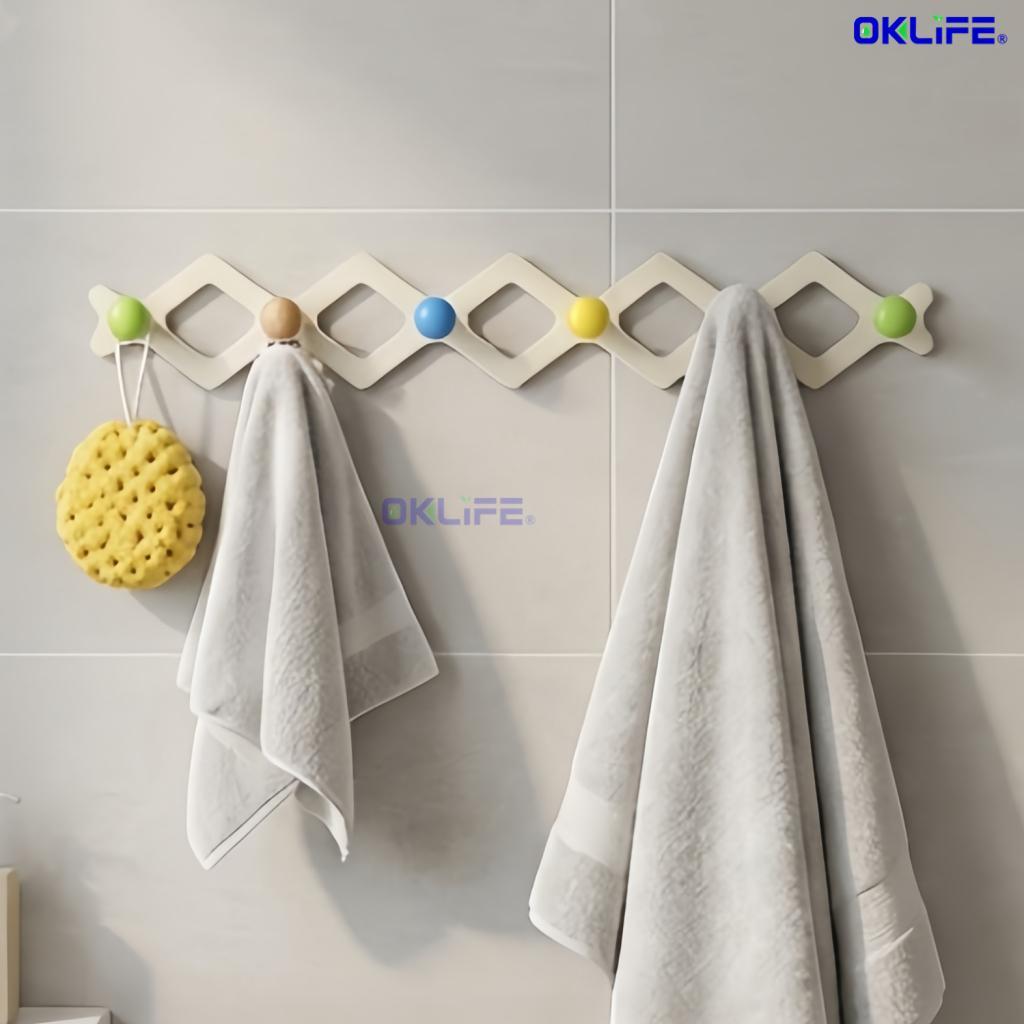 Punch Free Heavy Duty Adhesive Wall Hooks Colorful Fixed Knob Design Stylish Organizer for Clothes Bags alternate view