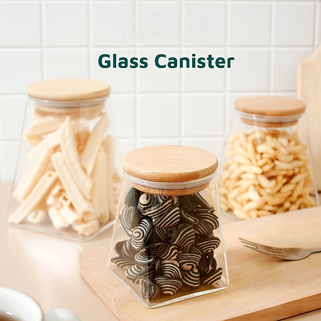 Toples Kaca Tutup Kayu Estetik Glass Canister 300 ml, 500 ml, 700 ml