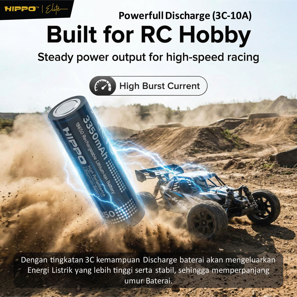 Hippo Baterai Cas 18650 Flat Top & Button Top 3350 Mah 10A Garansi Resmi Hippo - Gambar 3