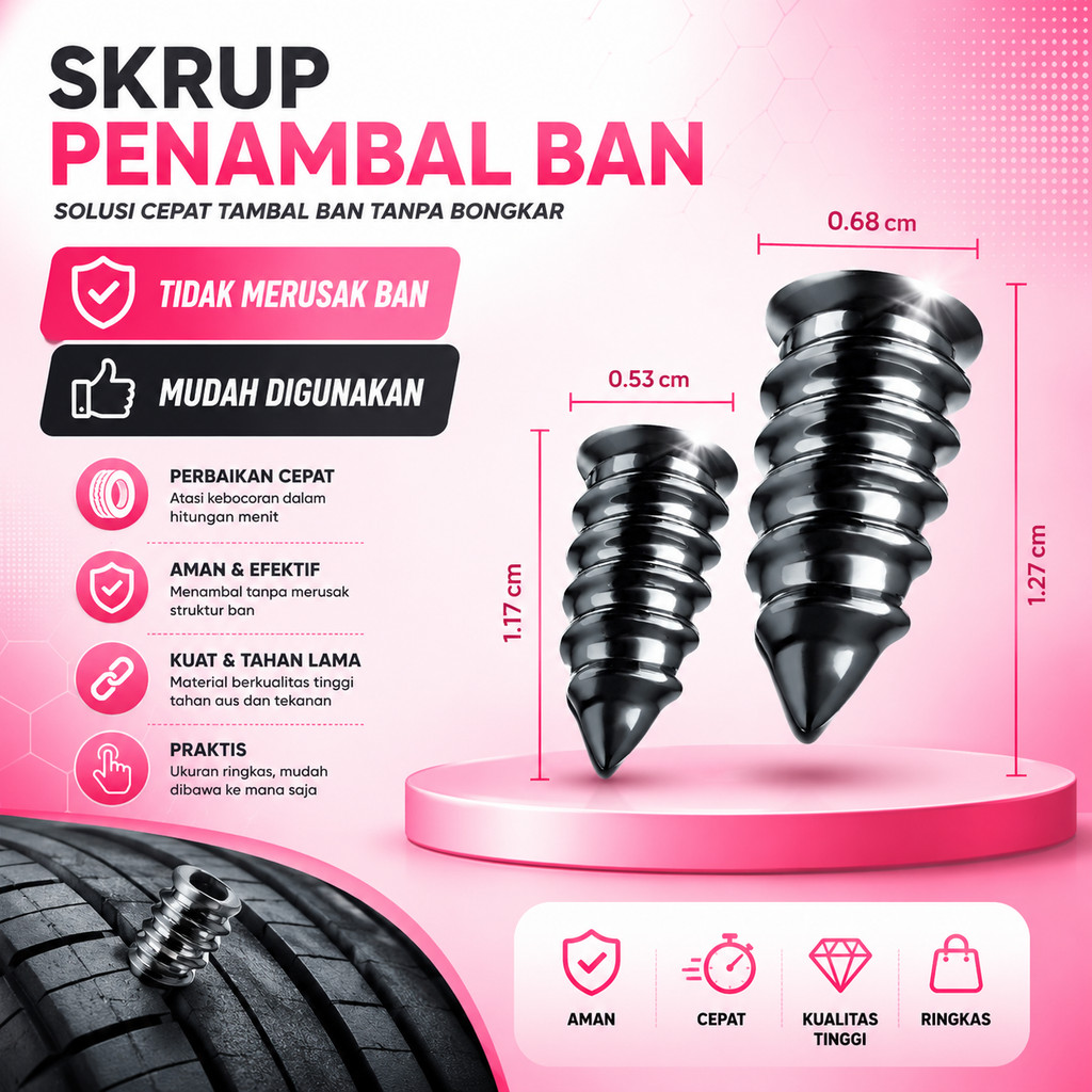 1PCS Sekrup Karet Penambal Ban Tubeless Bocor Motor Mobil Skrup Paku Baut Tambal Patch Bolt A104