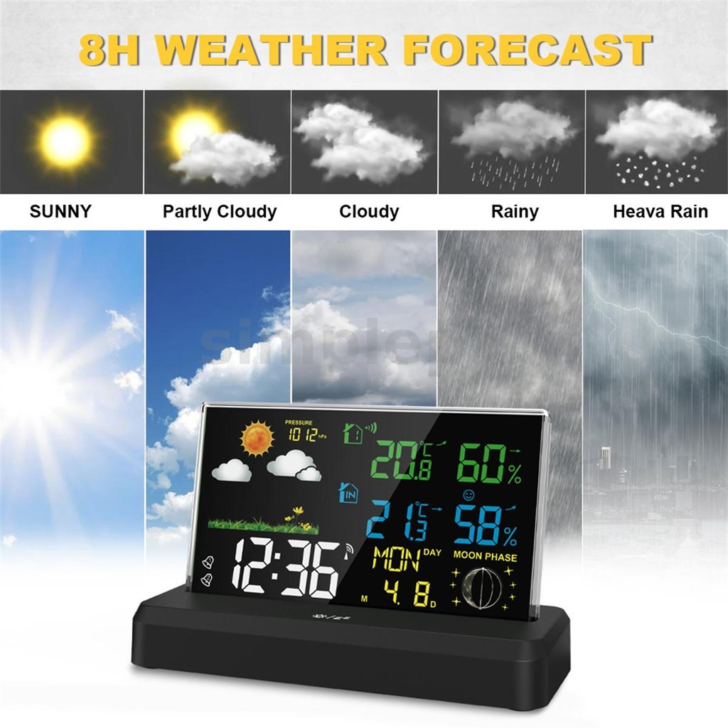 Simple Wireless Indoor Outdoor Weather Station VA Color Screen ...