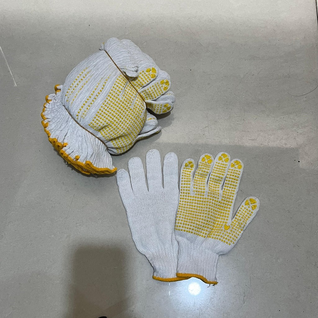 SARUNG TANGAN RAJUT PUTIH DOTTING KUNING (1DZ) YUKINAWA / SARUNG TANGAN PELINDUNG BINTIK KUNING