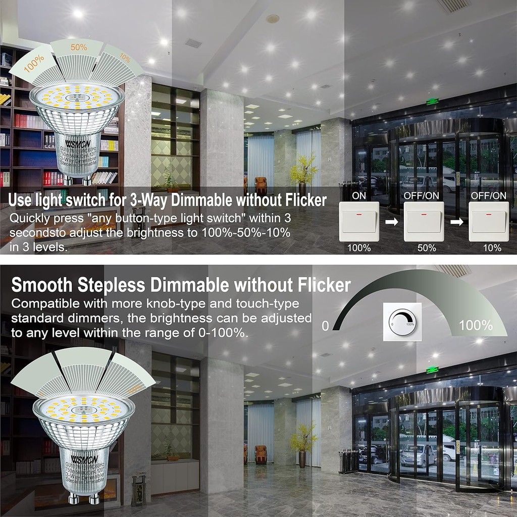 WSMCN GU10 LED Bulb 7W 5000K Daylight Dimmable Stepless and 3-Way ...