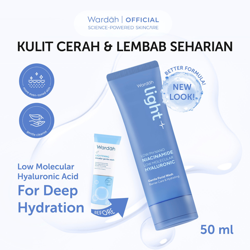 Wardah Lightplus Low pH Nano Niacinamide Low Molecular Hyaluronic Gentle Facial Wash 100 ml - Sabun Cuci Muka, Menjaga Barrier Kulit, Melembabkan Kulit, Menyejukan, Menghidrasi Kulit, Mencerahkan, Menjaga Lapisan Pelindung Kulit, Lightening - Skincare - Gambar 4