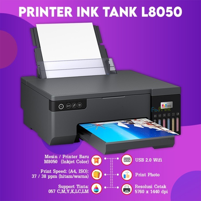FixPrint Printer Epson L8050 / Wi-Fi Photo / Ink Tank / Print Only Ganti L805 / L4360 A4 Wi-Fi Duplex All-in-One Ink Tank Wireless