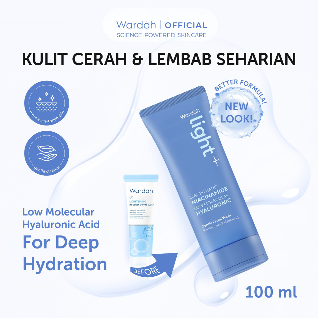 Wardah Lightplus Low pH Nano Niacinamide Low Molecular Hyaluronic Gentle Facial Wash 100 ml - Sabun Cuci Muka, Menjaga Barrier Kulit, Melembabkan Kulit, Menyejukan, Menghidrasi Kulit, Mencerahkan, Menjaga Lapisan Pelindung Kulit, Lightening - Skincare - Gambar 2
