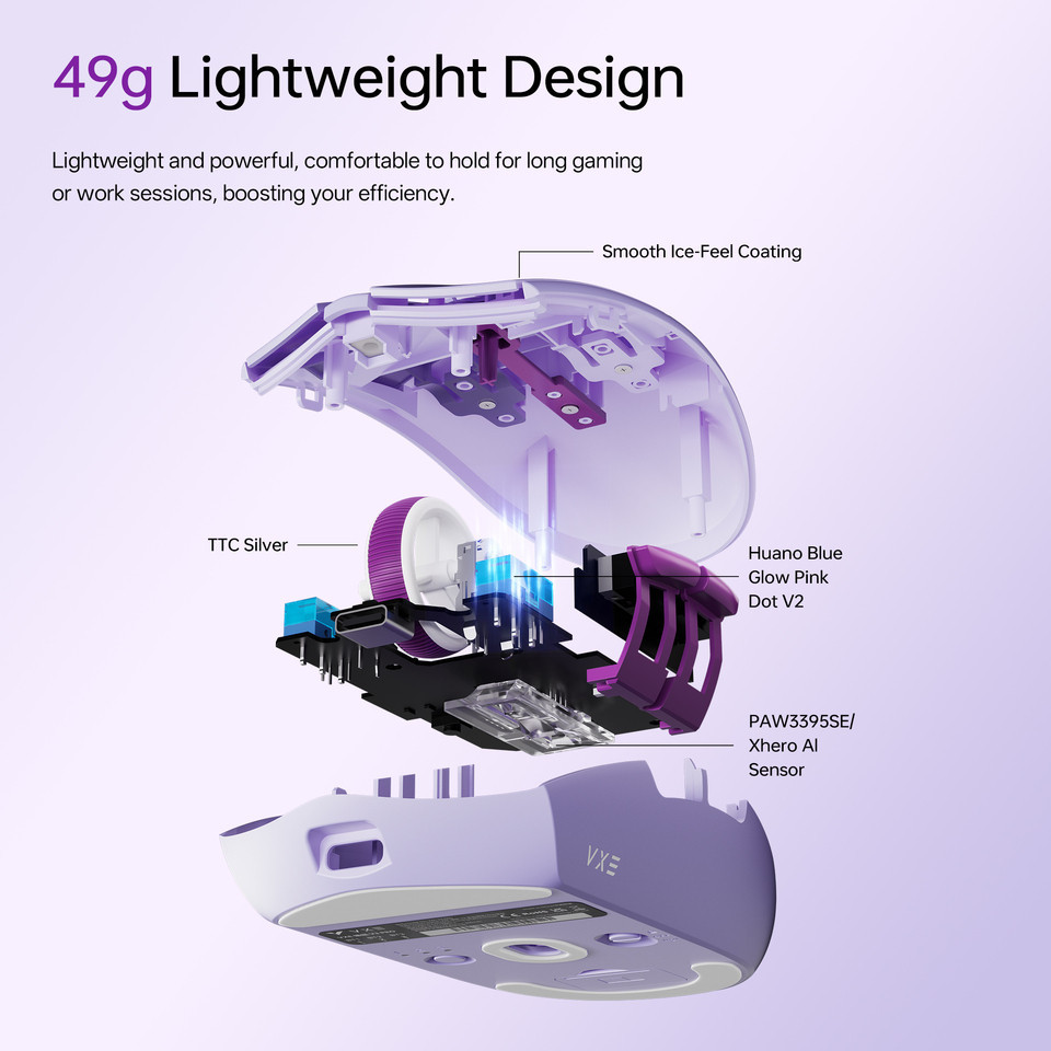 ATK VXE Dragonfly V3 / V-3 PRO Wireless Gaming Mouse PAW3395SE E-Sports Lightweight Ergonomic - Gambar 3