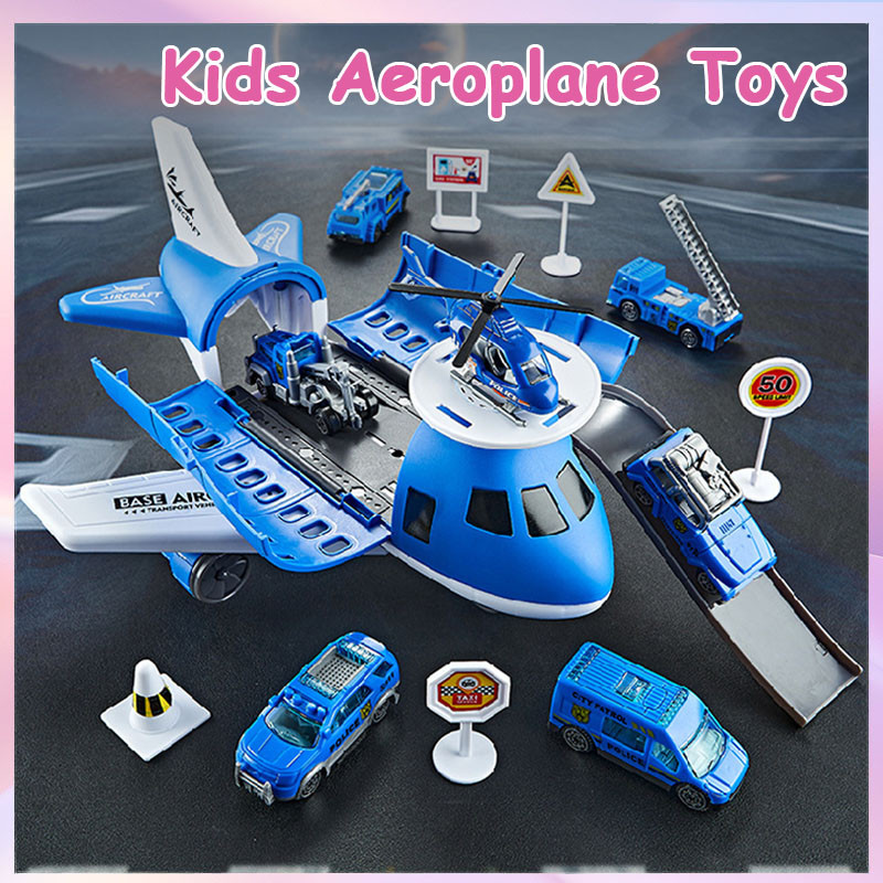 Kids Aeroplane Toys Kit with Road Signs Model & Car Toy Track Sliding ...