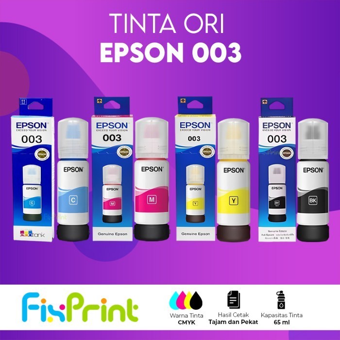 FixPrint Tinta Printer Epson Original 003 664 001 774 005 008 673 Black Color Hitam Warna Cyan Magenta Yellow T664