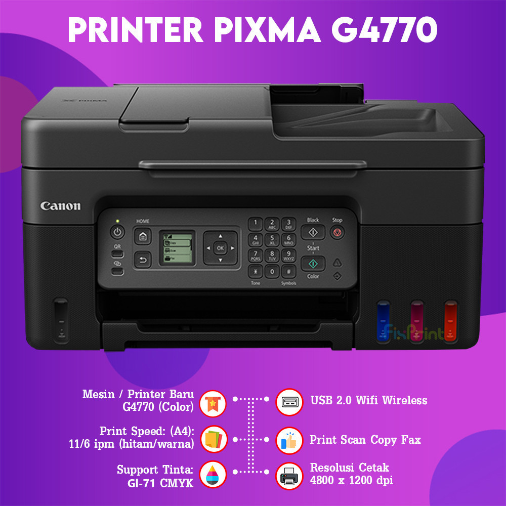 FixPrint Printer Canon G4770 G-4770 PIXMA All In One Wifi Wireless Pengganti G4010 / Canon MegaTank PIXMA G4780 (Print-Scan-Copy) Wireless ADF Duplex - Gambar 3