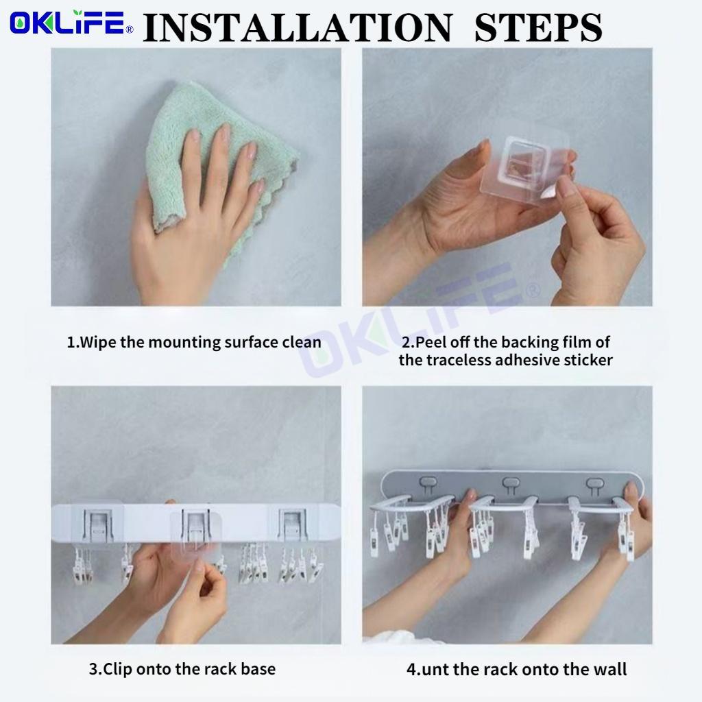 Space Saver No Drill Laundry Organizer Foldable Wall Mount 24 Clips Bra Towel Small Clothes Drying Rack view 9