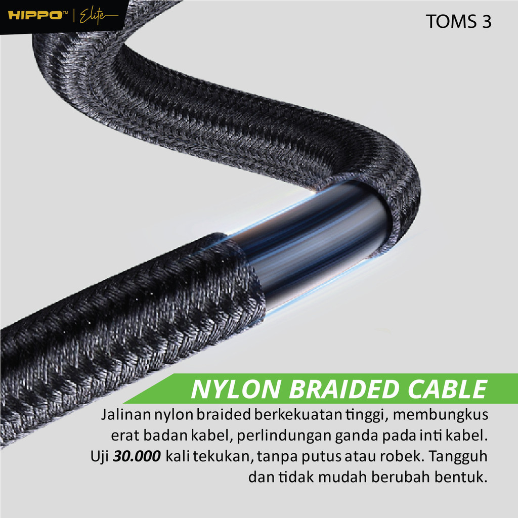 Hippo Kabel Data Toms 3 120CM TYPE C , LIGHTNING, C to C , C to L 3A Quick Charge 3.0 dan 2,4 Fast Charging Android Data Cable - Gambar 4