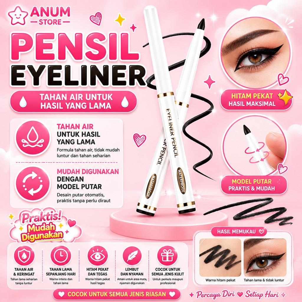1PCS Eyeliner Pensil Model Putar Waterproof Peralatan Make Up Kosmetik Pencil Hitam Cokelat A045