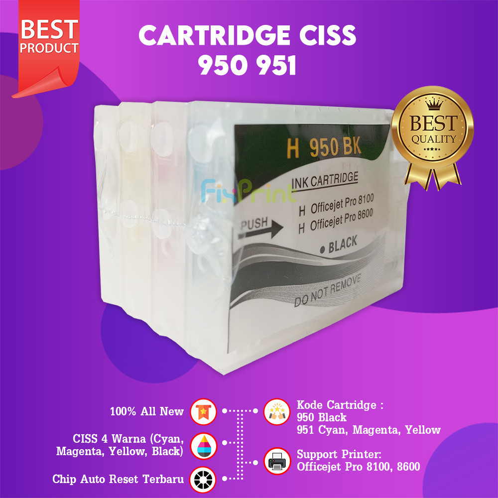 FixPrint Cartridge CISS 951 CMY 950 Black Non Auto Reset Chip Ciss Printer Officejet Pro 8100 8600