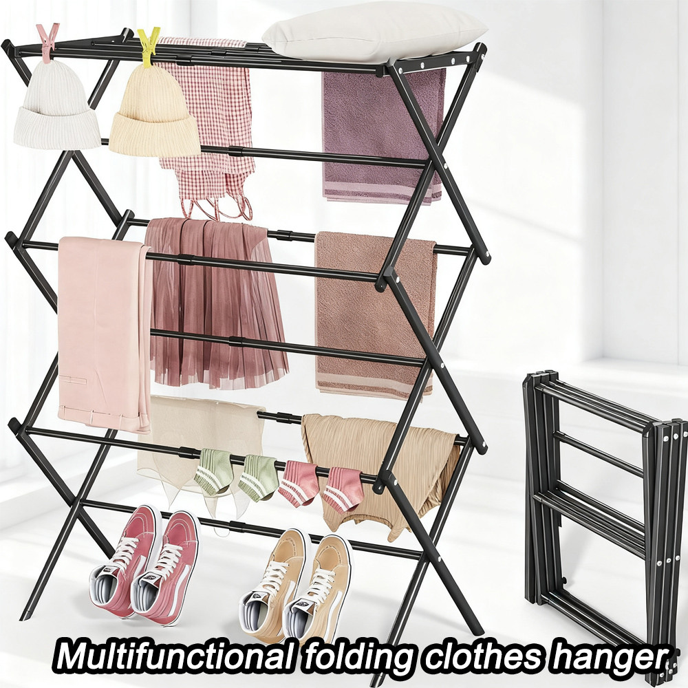 3Tier Expandable Metal Clothes Drying Rack carbon steel Indoor Laundry ...