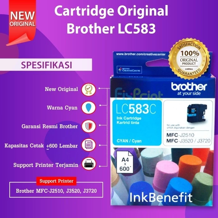 FixPrint Original Brother LC583BK LC583 Black C/M/Y Ink Benefit Cartridge Tinta Printer J2510 J3520 J3720 Balck Color Cyan Magenta Yellow Hitam Merah Biru Kuning - Gambar 3