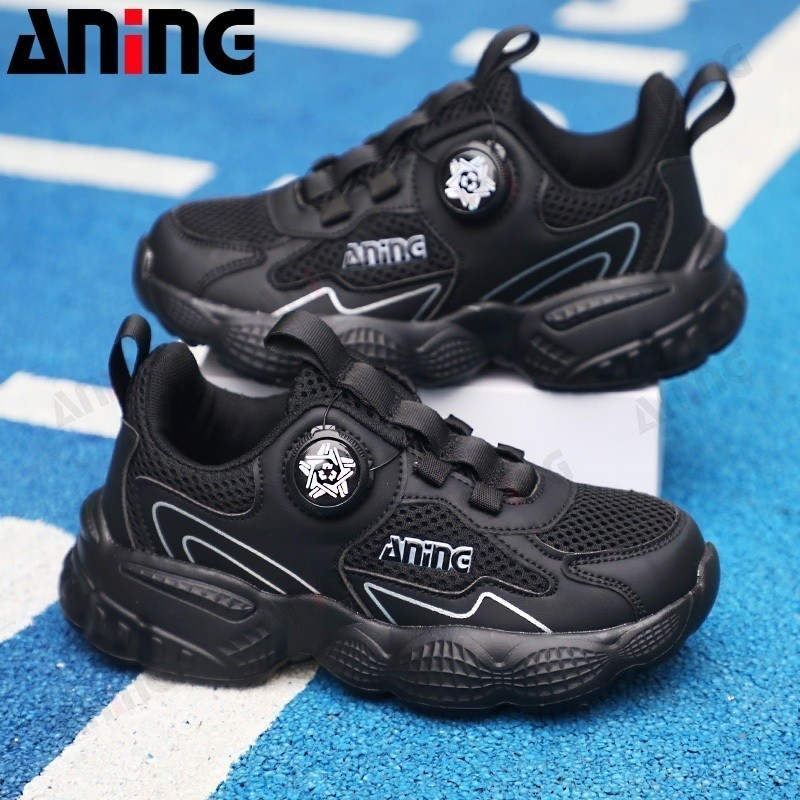 ANING ANINGBOY-Sepatu anak-anak sepatu kets dasi bebas hitam sepatu sekolah yang lembut dan menyerap keringat - Gambar 4