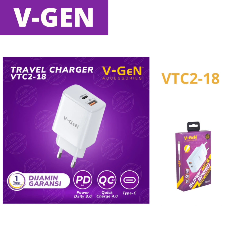 V-GEN VTC2-18 Adaptor Charger Super Speed QC 4.0 PD Type C 20W - Gambar 2