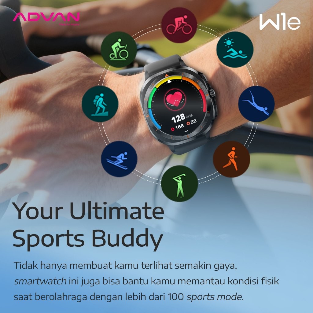 ADVAN Smartwatch W1e / AMOLED Display 1.32 Inch / 30 Days Standby Time / 11mm Slim Design / Full Metal Body / 100 Plus Sport Mode / AI Voice / Bluetooth Call / Waterproof IP68 / Garansi Resmi 1 Tahun - Gambar 3