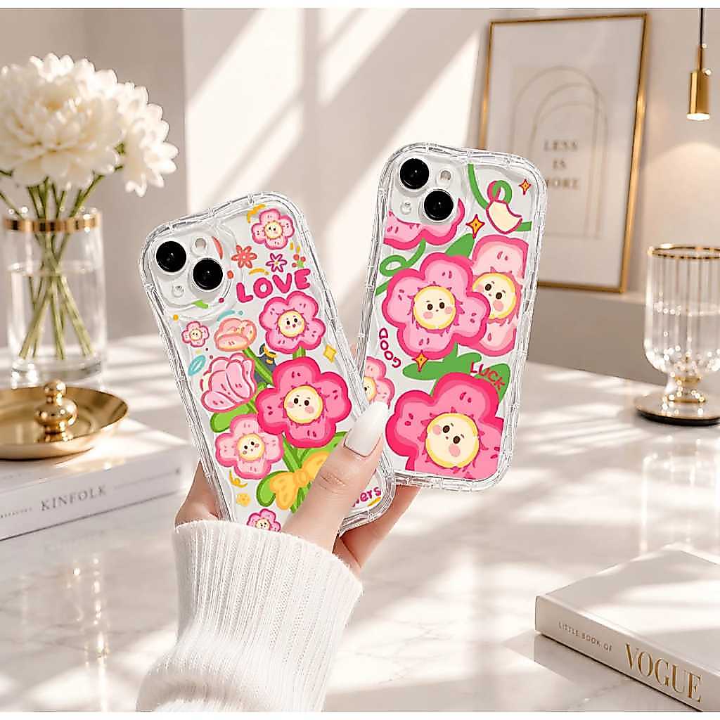 Casing Realme 12 5G Realme 12 Plus Realme 12 Pro Plus Realme 13 4G Realme 13 Pro Realme C20 Realme C11 2021 Realme C30 Realme C30S Realme C53 Realme C51 Realme C51S Realme C63 Case Lucky Flowers Pink Aesthetic Clear Case Anti Kuning Cute Kawaii GLC-10