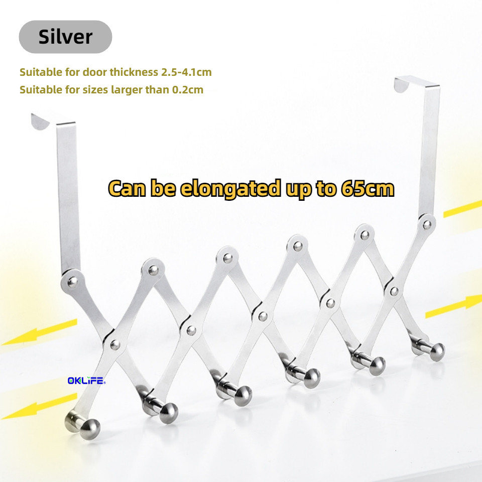 Warranty Silver 6 Hooks Stainless Steel Retractable Door Back Row Hook Punch Free Anti Rust Hanging Organizer view 9