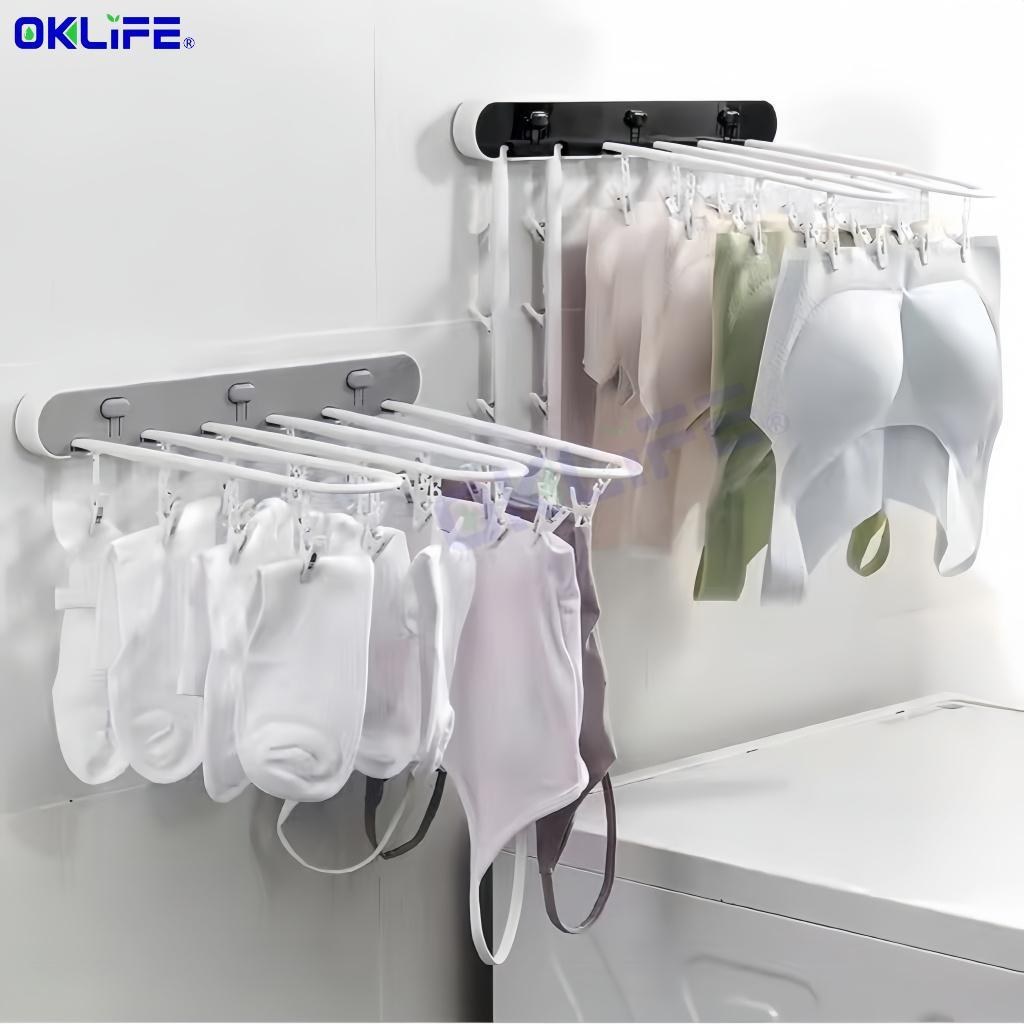 Space Saver No Drill Laundry Organizer Foldable Wall Mount 24 Clips Bra Towel Small Clothes Drying Rack view 6