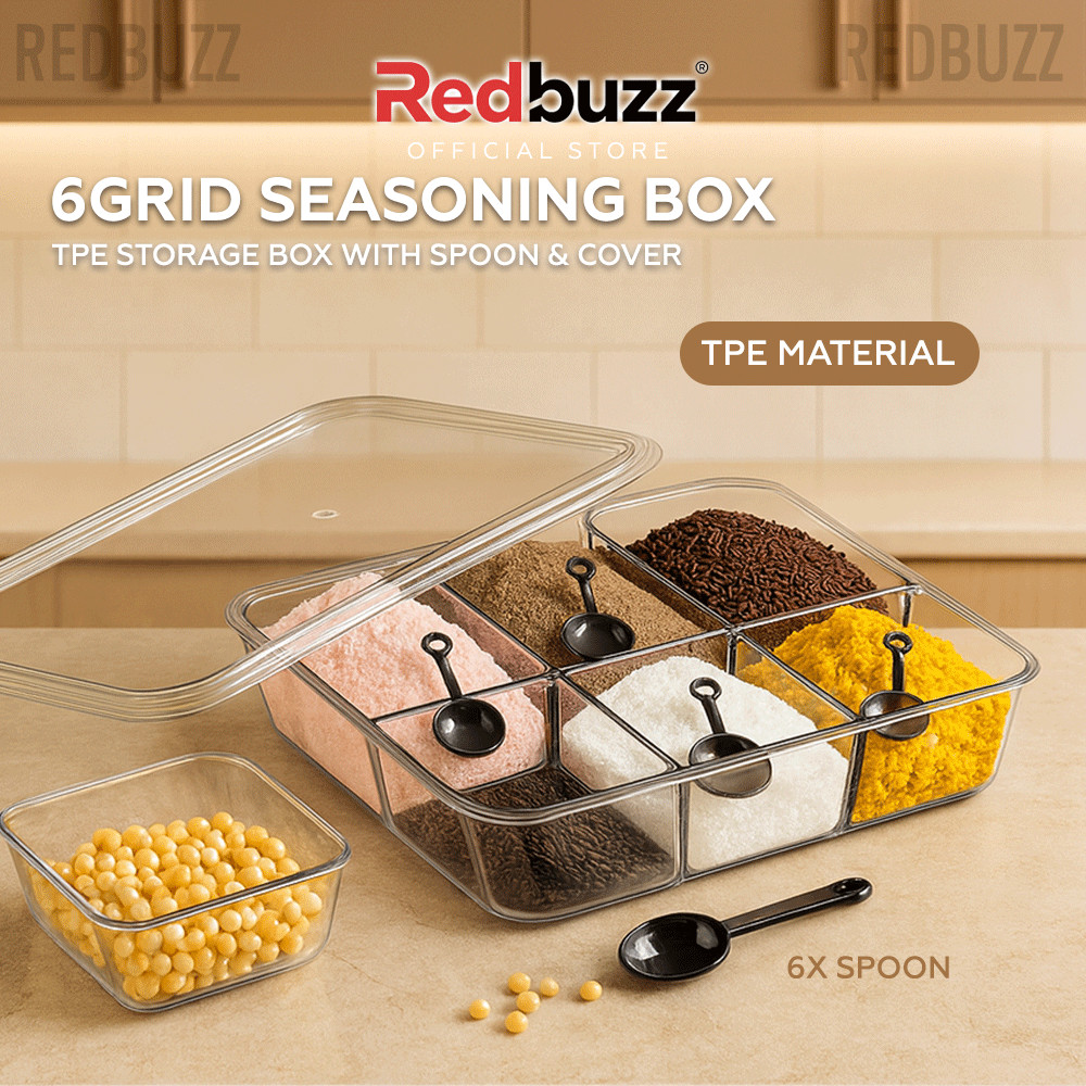 6 Grids Seasoning Storage Box Transparent Container | Bekas Simpanan ...