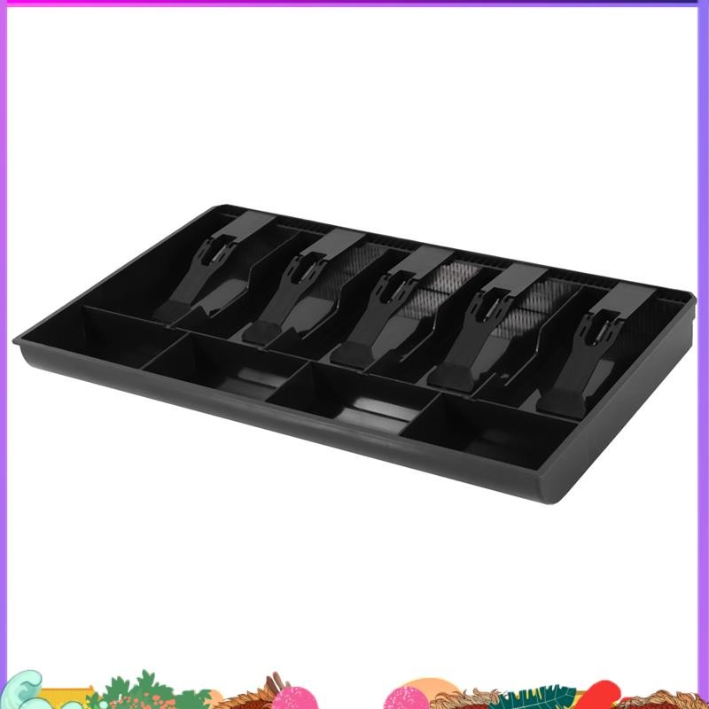 Black Cash Register Insert Tray – Money Drawer With Metal Clip, 3 Bill & 3 Coin Slots, ABS Cashier Box