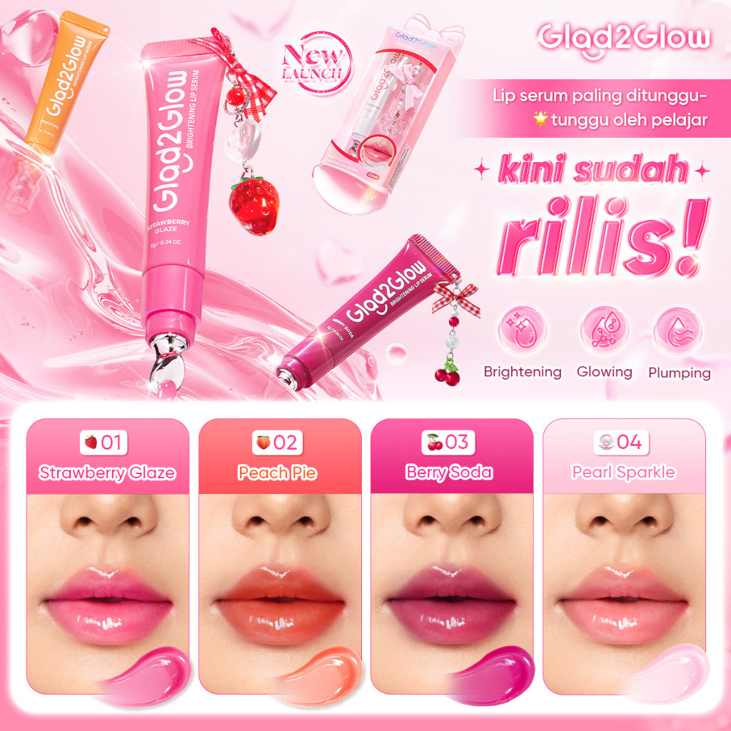 Glad2Glow Brightening Lip Serum 7g Mencerahkan Vitamin E danVitamin C g2g / Merah Jingga Official - Gambar 2
