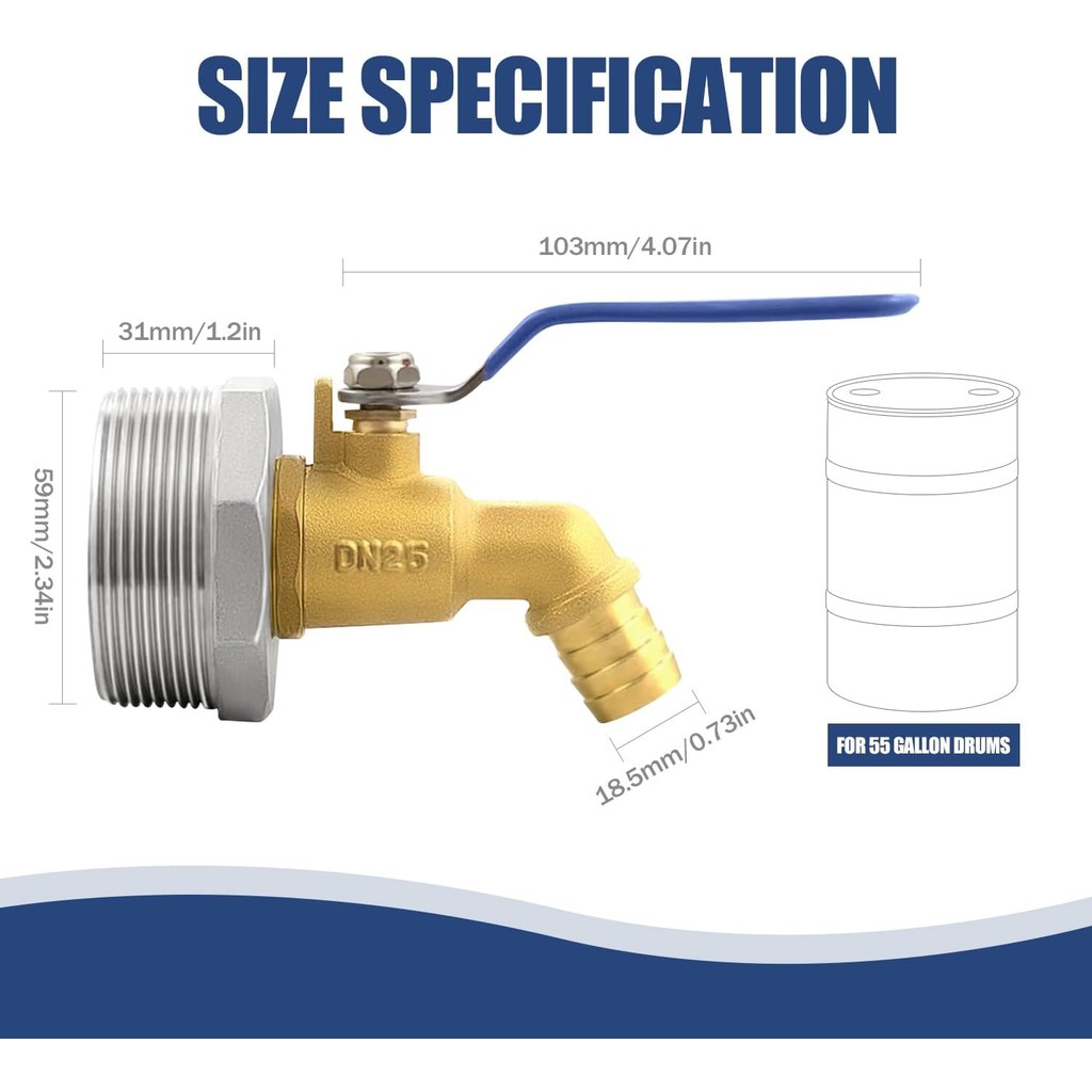 Enoch's Land 55 Gallon Drum Spigot,2"Brass Barrel Faucet with EPDM ...