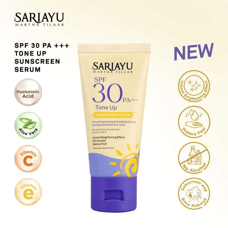 Sariayu Sunscreen Serum SPF 30 PA+++ 30gr / SPF 30 PA+++ Tone Up / Merah Jingga Official - Gambar 2