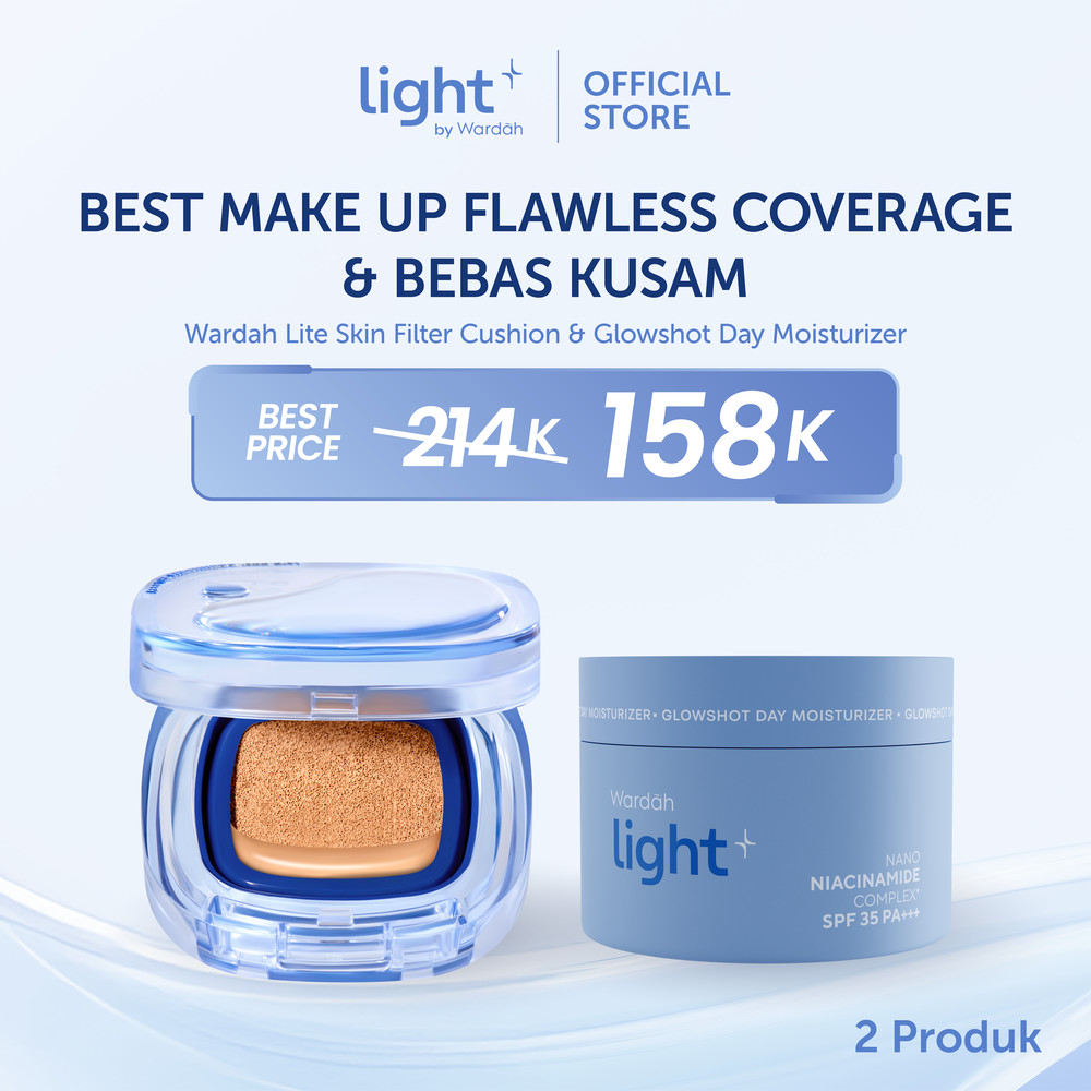 Wardah Lightplus Paket Best Skincare Makeup - Noda Tertutup Seharian, Anti Longsor, Ringan Melembabkan Kulit, Lightening - Lite Skin Filter Cushion, Glowshot Day Moisturizer, Intensive Moisturizer, Zinc Whip Facial Foam, Gentle Facial Foam - Skincare - Gambar 2