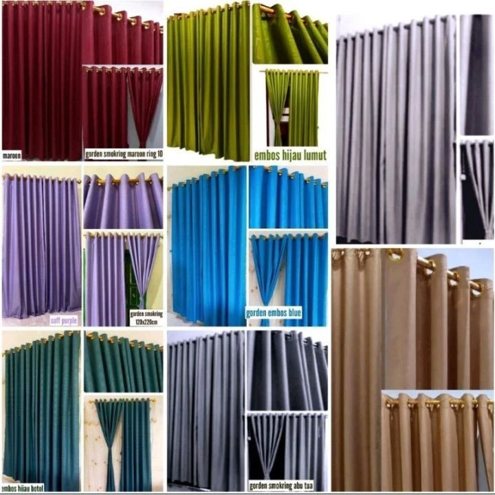 GORDEN SMOKERING PINTU/JENDELA POLOS EMBOS & MOTIF  12 LUBANG RING 100X220 CM